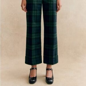 Sezane Damon Navy Tartan wide-leg Trouser
